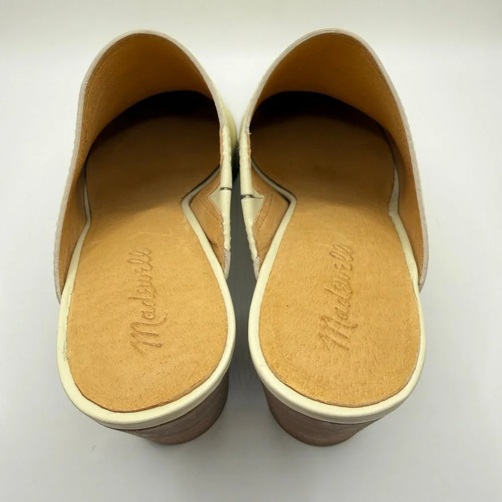 Madewell Woman's Harper Ivory Bone Leather Slip On‎ Stacked Block Heels- Size 8